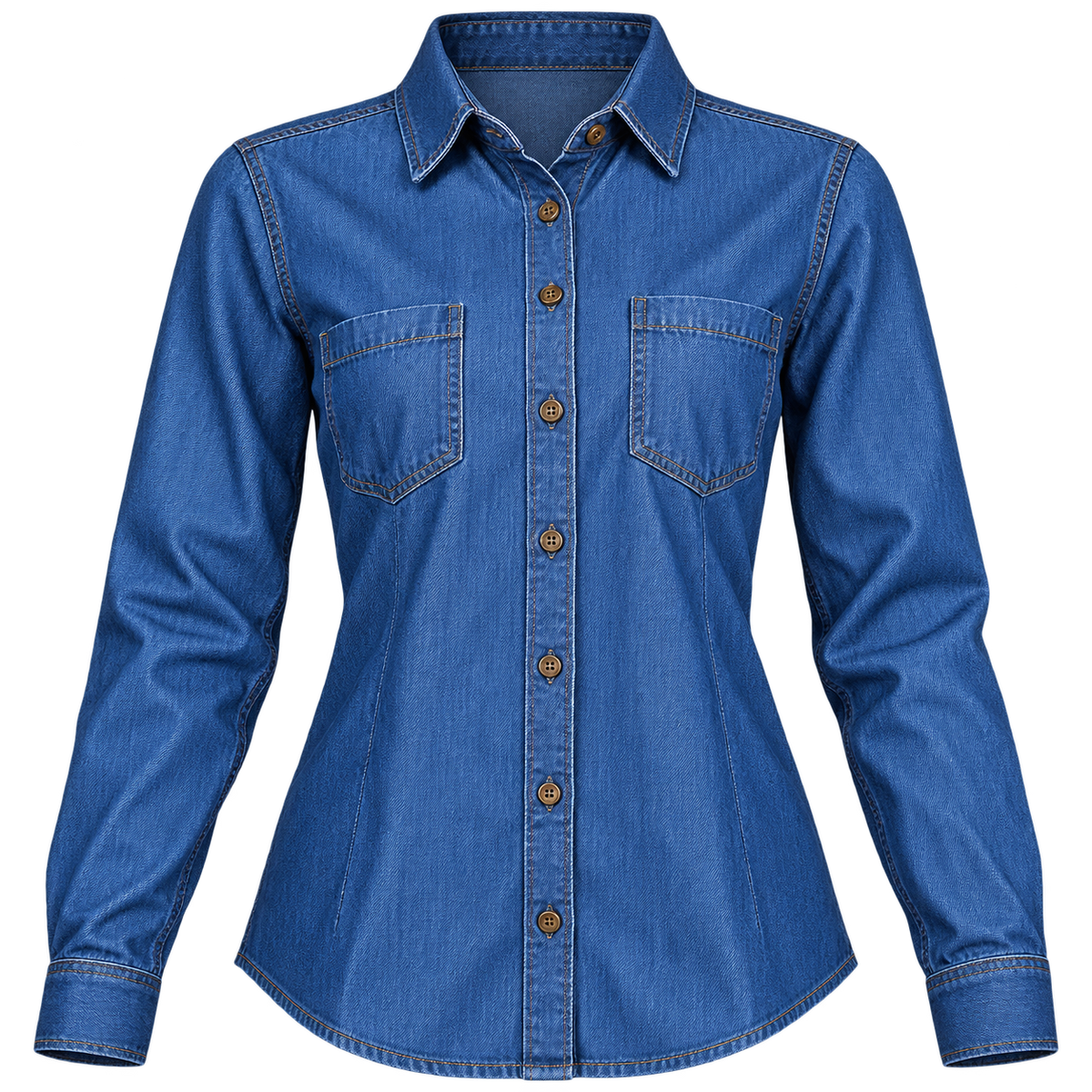 Blusa Denim Bolsillo Pegado Manga Larga 100% Algodón 4.5 Oz.
