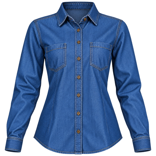 Blusa Denim Bolsillo Pegado Manga Larga 100% Algodón 4.5 Oz.