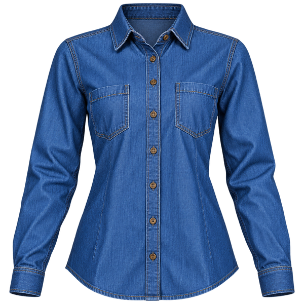 Blusa Denim Bolsillo Pegado Manga Larga 100% Algodón 4.5 Oz.