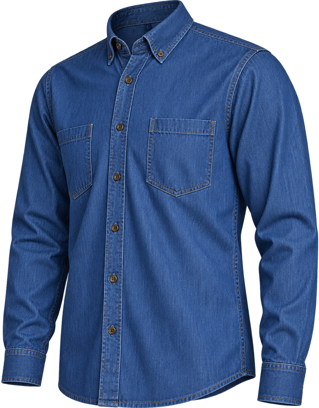 Camisa Denim Bolsillo Pegado Manga Larga 100% Algodón 4.5 Oz.
